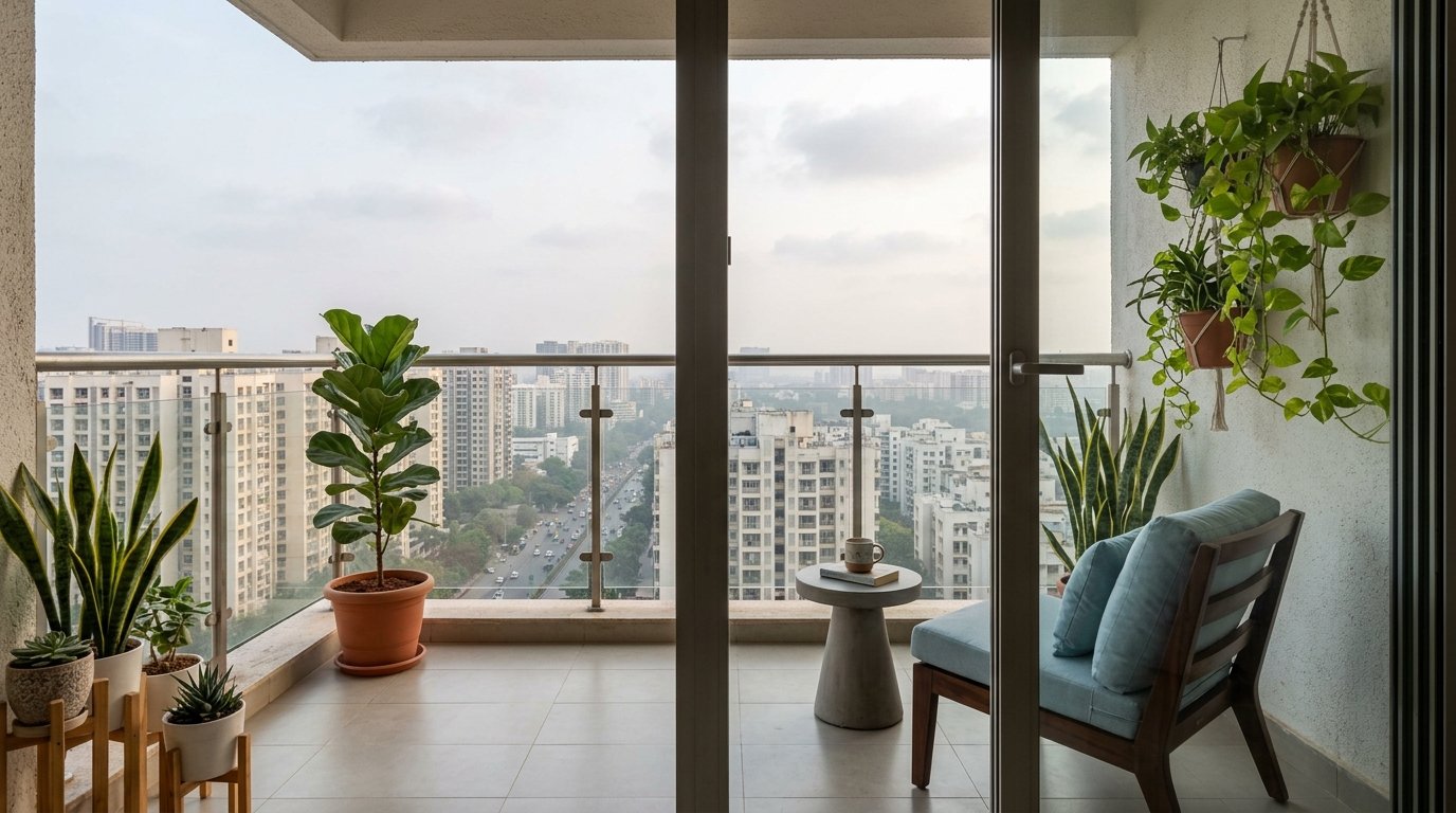 Modern apartment balcony showing safety vulnerabilities