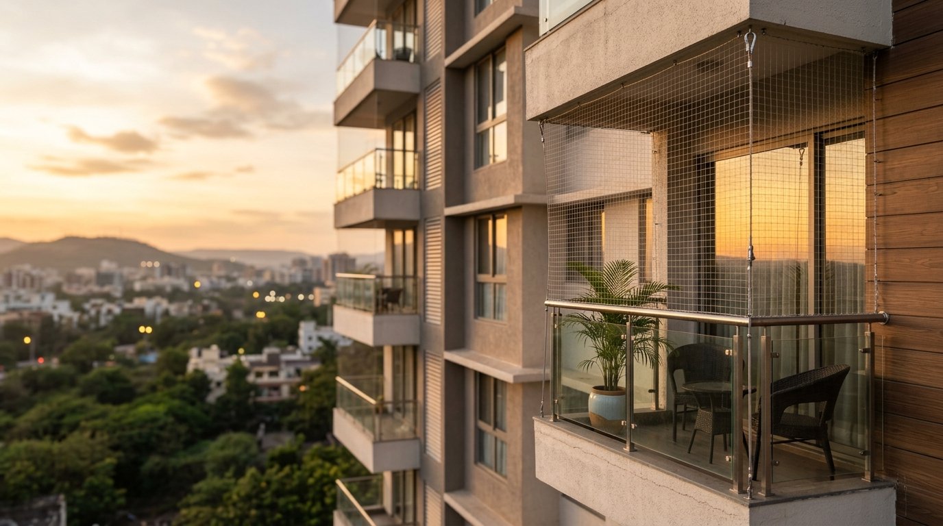 Modern Pune apartment with professionally installed safety nets